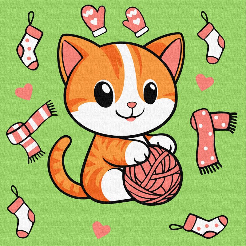 Malen nach Zahlen - Eine Katze und ein Ball (Gemälde №1) ©art_selena_ua