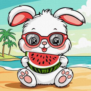 Malen nach Zahlen - Sommer. Hase mit einer Wassermelone ©art_selena_ua