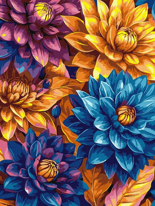 Painting by numbers - Bright dahlias with extra metallic paints ©art_selena_ua