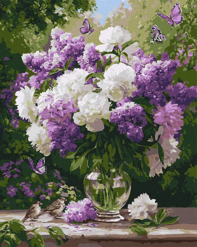 Malen nach Zahlen - Flieder und Pfingstrosen in einer Vase ©art_selena_ua
