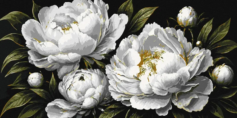 Painting by numbers - Peonies in the moonlight with metallic paints ©art_selena_ua