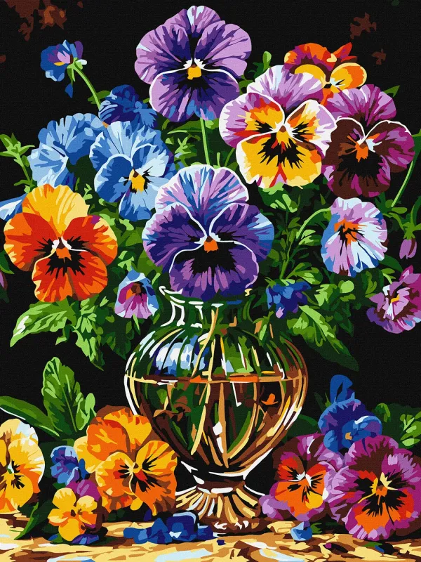 Malen nach Zahlen - Leuchtende Blumen in einer Glasvase ©art_selena_ua