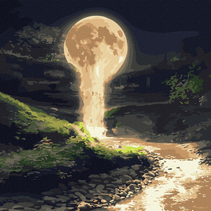 Malen nach Zahlen - Mondwasserfall mit Metallic-Lackierung