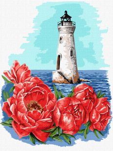 Malen nach Zahlen - Leuchtturm mit Pfingstrosen ©Anna Kulyk