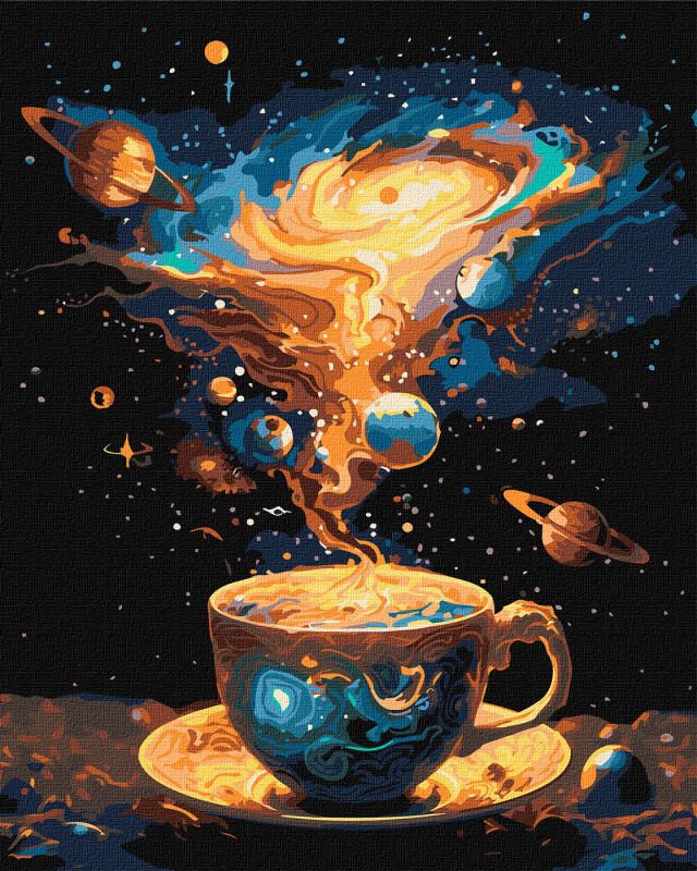 Malen nach Zahlen - Space Tea Party mit metallischen Farben ©art_selena_ua