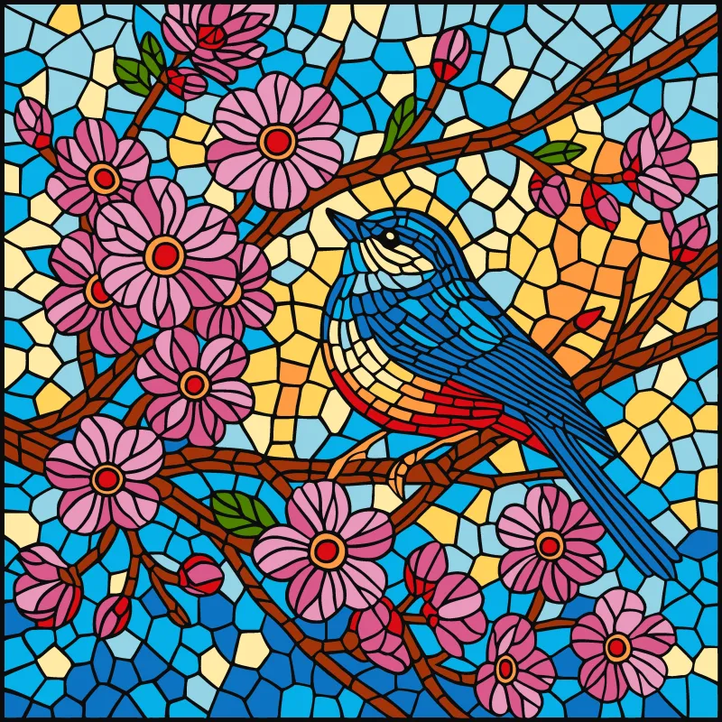 Malen nach Zahlen - Buntglasfenster. Eine Meise ©art_selena_ua