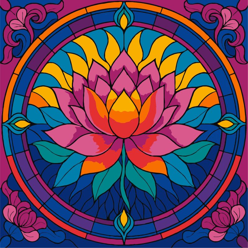 Malen nach Zahlen - Buntglasfenster. Lotus ©art_selena_ua