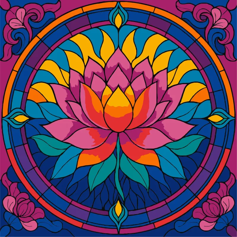 Malen nach Zahlen - Buntglasfenster. Lotus ©art_selena_ua
