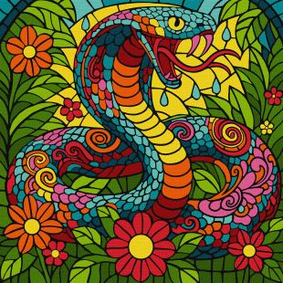 Malen nach Zahlen - Buntglasfenster. Tropische Kobra ©art_selena_ua