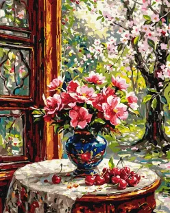Malen nach Zahlen - Kirschblüten in einer Vase ©art_selena_ua
