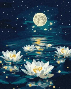 Malen nach Zahlen - Lotus unter dem Schein mit extra Metallic-Farben ©art_selena_ua