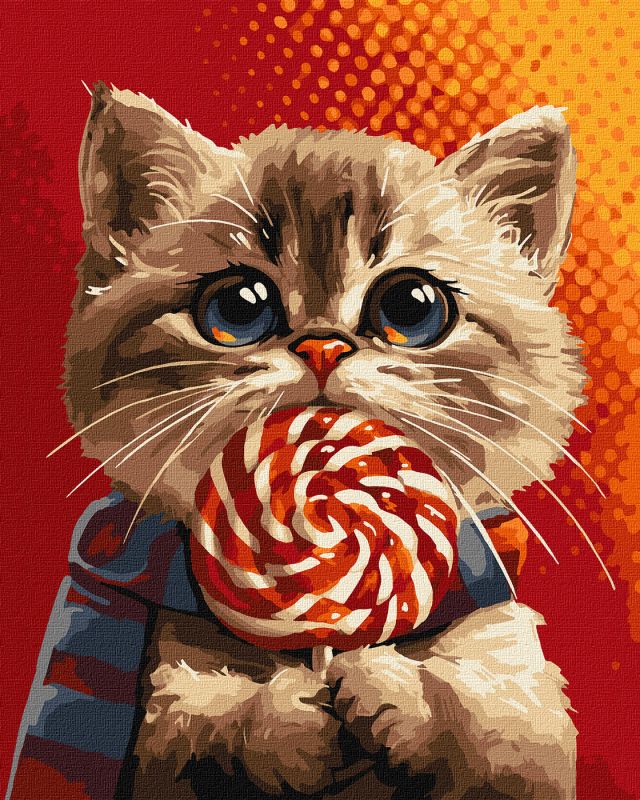 Malen nach Zahlen - Eine Katze mit einem Bonbon ©art_selena_ua