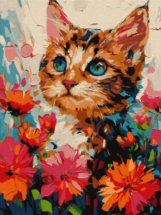 Malen nach Zahlen - Ein Kätzchen in Blumen ©art.solomiia