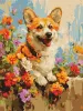 Malen nach Zahlen - Ein Corgi in Blumen ©art.solomiia