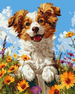 Malen nach Zahlen - Ein Hund in Blumen ©art_selena_ua