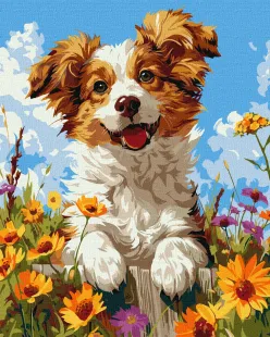Malen nach Zahlen - Ein Hund in Blumen ©art_selena_ua