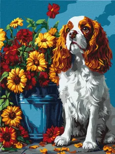 Malen nach Zahlen - Ein Spaniel und Blumen ©art_selena_ua