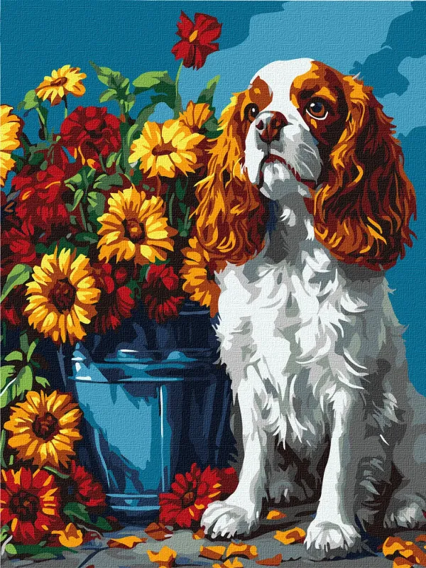 Malen nach Zahlen - Ein Spaniel und Blumen ©art_selena_ua