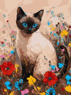 Malen nach Zahlen - Kätzchen in Blumen ©art.solomiia