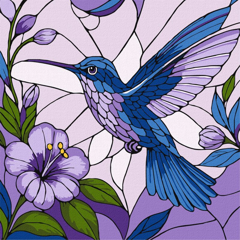 Malen nach Zahlen - Buntglasfenster. Kolibri ©art_selena_ua