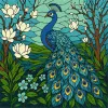 Malen nach Zahlen - Buntglasfenster: Pfau in Magnolie ©art_selena_ua