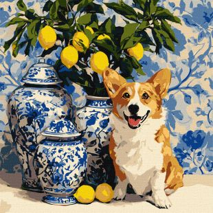 Malen nach Zahlen - Corgis und Zitronen ©art_selena_ua