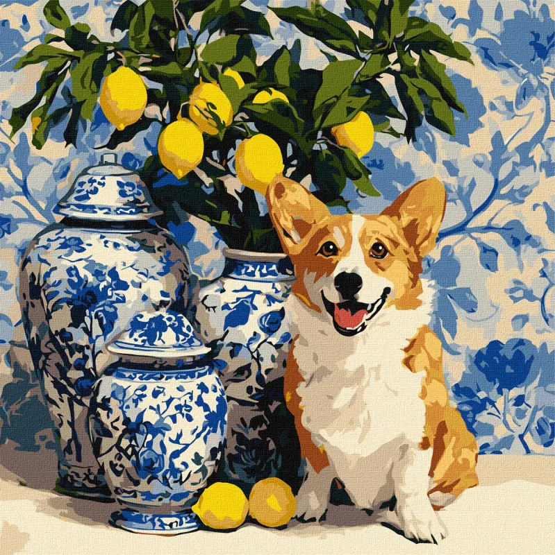 Malen nach Zahlen - Corgis und Zitronen ©art_selena_ua