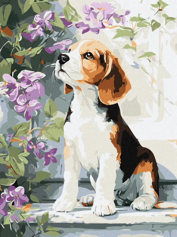 Malen nach Zahlen - Beagle in der Nähe von Blumen ©art_selena_ua