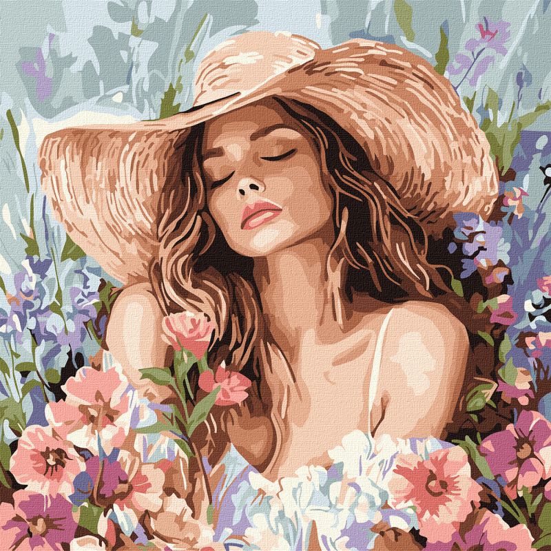Malen nach Zahlen - Mädchen mit Hut zwischen Blumen ©art_selena_ua