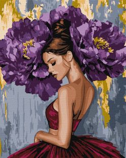 Malen nach Zahlen - Ballerina mit violetten Pfingstrosen mit metallischen Farben ©art_selena_ua