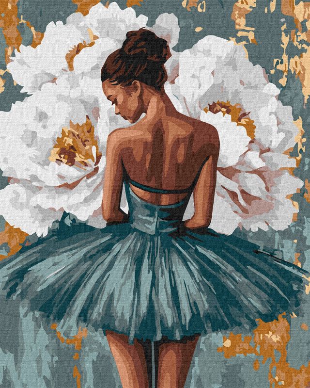 Malen nach Zahlen - Ballerina mit weißen Pfingstrosen mit metallischen Farben ©art_selena_ua