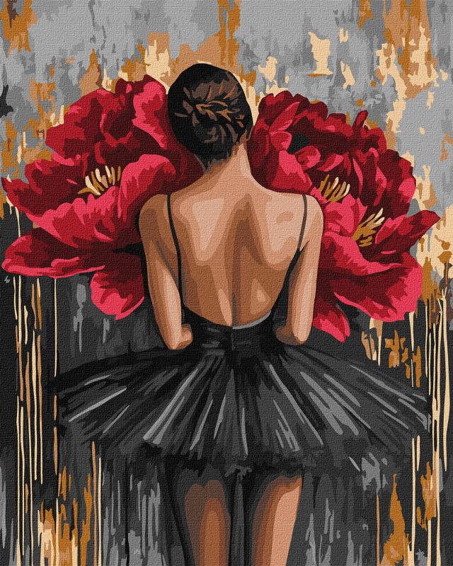 Malen nach Zahlen - Ballerina mit roten Pfingstrosen mit metallischen Farben ©art_selena_ua