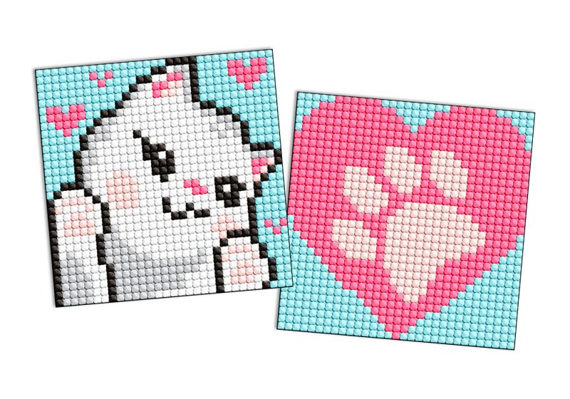 Diamond Painting auf einem Aufkleber - Weiße Pfoten, Satz mit 2 Bildern