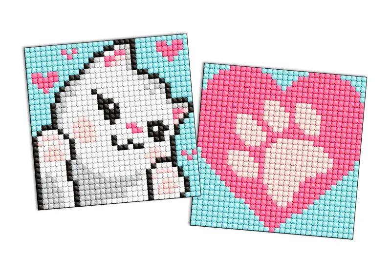 Diamond Painting auf einem Aufkleber - Weiße Pfoten, Satz mit 2 Bildern
