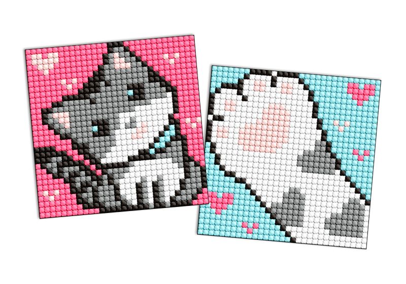 Diamond Painting auf einem Magnet - Grau flauschig, Satz mit 2 Bildern