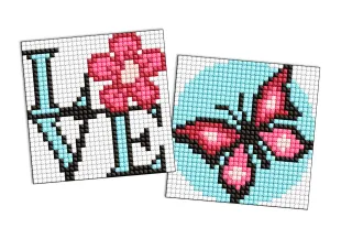 Diamond Painting auf einem Magnet - Der anmutige Schmetterling, Satz mit 2 Bildern