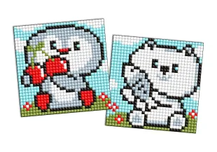 Diamond Painting auf einem Magnet - Pinguin und Bärenjunges, Satz mit 2 Bildern