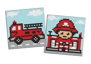 Diamond Painting auf einem Aufkleber - Berufe. Feuerwehrmann, Satz mit 2 Bildern