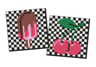 Diamond Painting auf einem Magnet - Kirschen und Eis, Satz mit 2 Bildern