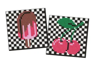 Diamond Painting auf einem Magnet - Kirschen und Eis, Satz mit 2 Bildern