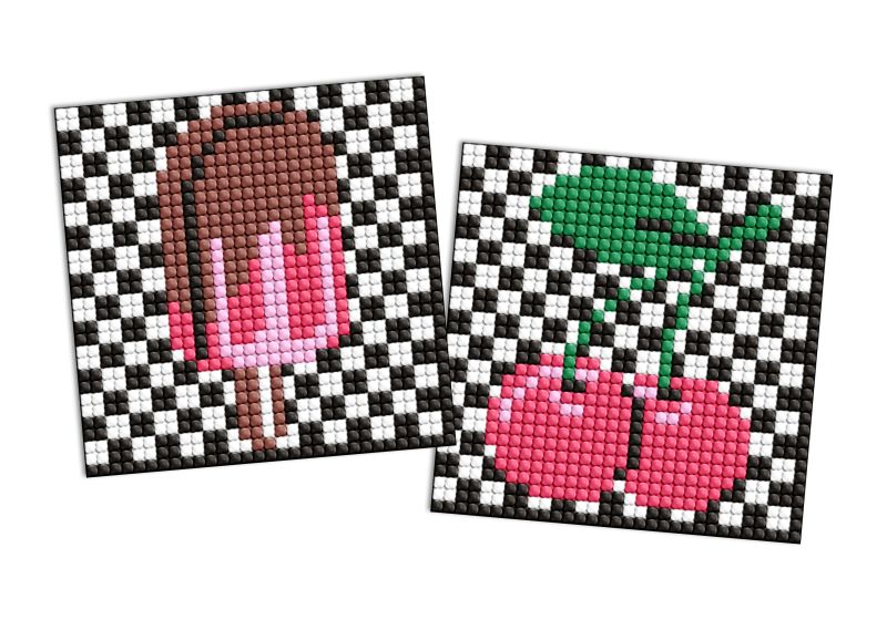 Diamond Painting auf einem Magnet - Kirschen und Eis, Satz mit 2 Bildern