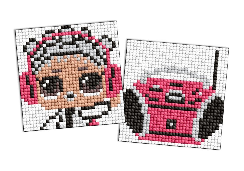Diamond Painting auf einem Magnet - LOL und rosa Boombox, Satz mit 2 Bildern