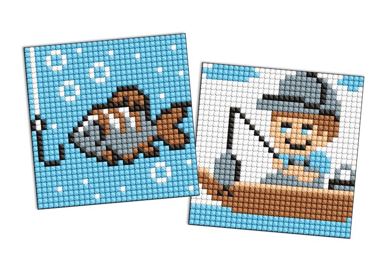 Diamond Painting auf einem Aufkleber - Berufe. Fischer, Satz mit 2 Bildern
