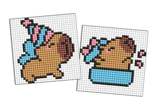 Diamond Painting auf einem Aufkleber - Capybara feiert, Satz mit 2 Bildern
