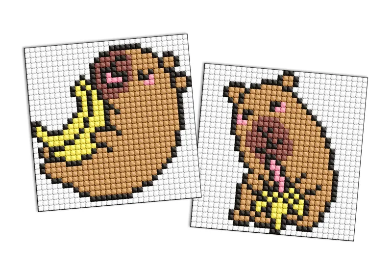 Diamond mosaic on a magnet - Capybara: bananas, set of 2 pcs