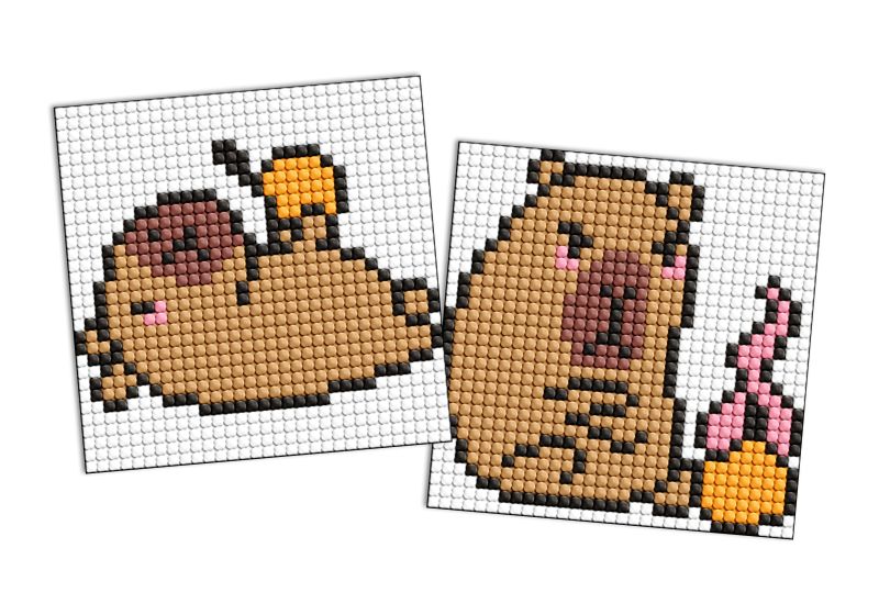 Diamond Painting auf einem Magnet - Capybara: Orange, Satz mit 2 Bildern