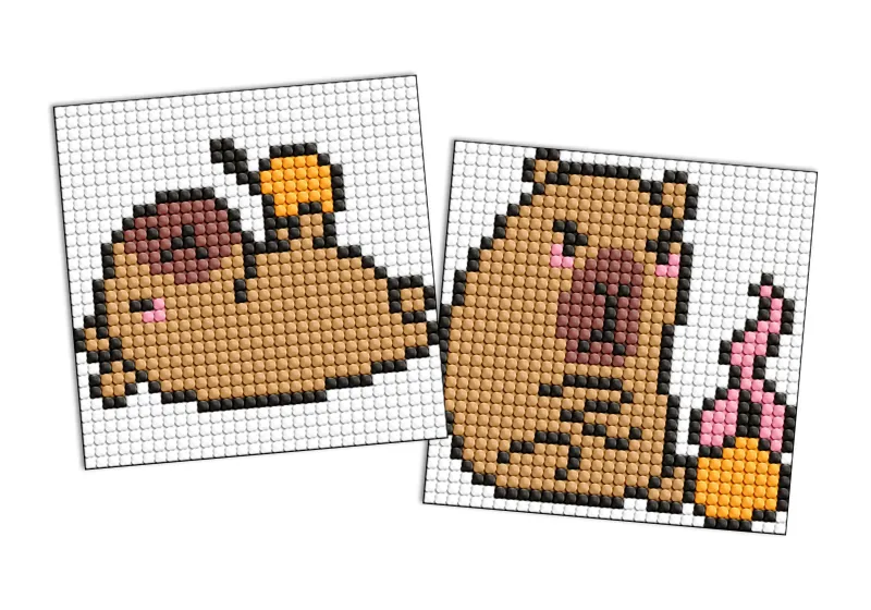 Diamond Painting auf einem Magnet - Capybara: Orange, Satz mit 2 Bildern