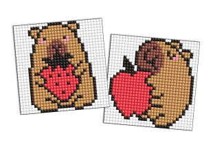 Diamond Painting auf einem Magnet - Capybara: Erdbeeren und Apfel, Satz mit 2 Bildern