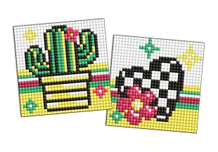 Diamond Painting auf einem Aufkleber - Blume und Kaktus, Satz mit 2 Bildern