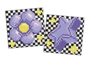 Diamond Painting auf einem Aufkleber - Lila Blume und Stern, Satz mit 2 Bildern